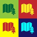 Pop art Location of the forest on a map icon isolated on color background. Vector Illustration Royalty Free Stock Photo