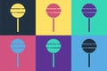 Pop art Lollipop icon isolated on color background. Food, delicious symbol. Happy Halloween party. Vector Royalty Free Stock Photo