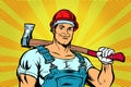 Pop art lumberjack woodcutter with axe Royalty Free Stock Photo