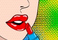 Pop art makeup. Closeup of open female mouth and red lipsti