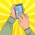 Pop Art Male Hands Holding Broken Smartphone