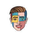 (Pop Art Man Abstract Geometric Face. Vivid illustration of a male visage in fra Royalty Free Stock Photo