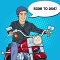 Pop Art Man Biker Riding a Chopper Royalty Free Stock Photo