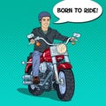 Pop Art Man Biker Riding a Chopper Royalty Free Stock Photo