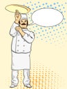 Pop Art Man Cook Pizza. Chef Tossing Pizza Dough. Comic Book Style Imitation. Vintage Retro Style. Conceptual Text