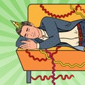 Pop Art Man Sleeping on the Sofa after Corporate Office Royalty Free Stock Photo