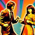 Pop art of man and woman dancing in retro vibe