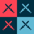 Pop art Marshalling wands for the aircraft icon isolated on color background. Marshaller communicated with pilot before