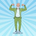 Pop Art Mature Senior Man Showing Muscles. Happy Strong Grandfather. Healthy Lifestyle