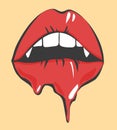 Pop Art Melting Lips With Vampires Teeth . Vector Object