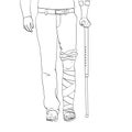 Pop art men legs in plaster, cane and support. Rehabilitation means. Vector Object on a white background. Coloring book Royalty Free Stock Photo