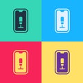 Pop art Mobile recording icon isolated on color background. Mobile phone with microphone. Voice recorder app smartphone