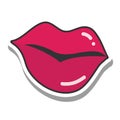 Pop art mouth and lips, beautiful female lips with a lipstick, line and fill icon