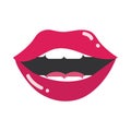 Pop art mouth and lips, open mouth teeth female lips, flat icon design