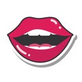 Pop art mouth and lips, open mouth teeth female lips, line and fill icon