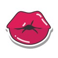 Pop art mouth and lips, sexy female kissing lips, line and fill icon