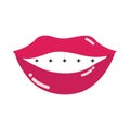 Pop art mouth and lips, smiling mouth teeth, flat icon design