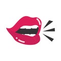 Pop art mouth and lips talking sticker flat icon design