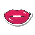 Pop art mouth and lips, women mouth sexy sticker, line and fill icon