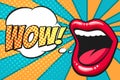 Pop Art Mouth with Wow Bubble Royalty Free Stock Photo