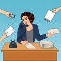 Pop Art Multitasking Busy Business Woman at Office Work Royalty Free Stock Photo