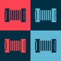 Pop art Musical instrument accordion icon isolated on color background. Classical bayan, harmonic. Vector