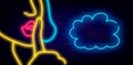 Pop art neon banner for advertising. Woman shh concept. Blue speech bubble. Vector stock illustration Royalty Free Stock Photo