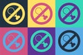 Pop art No meat icon isolated Pop art background. No fast food allowed - vegetarian food. Vector