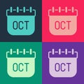 Pop art October calendar autumn icon isolated on color background. Vector Royalty Free Stock Photo