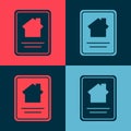 Pop art Online real estate house on tablet icon isolated on color background. Home loan concept, rent, buy, buying a Royalty Free Stock Photo