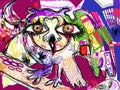 Pop art original artwork contemporary digital painting of doodle fantasy owl with big eyes Royalty Free Stock Photo