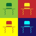 Pop art Orthodox jewish hat with sidelocks icon isolated on color background. Jewish men in the traditional clothing