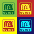 Pop art Oscilloscope measurement signal wave icon isolated on color background. Vector