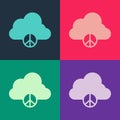 Pop art Peace cloud icon isolated on color background. Hippie symbol of peace. Vector Royalty Free Stock Photo