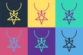 Pop art Pentagram on necklace icon isolated on color background. Magic occult star symbol. Vector Royalty Free Stock Photo