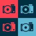 Pop art Photo camera icon isolated on color background. Foto camera icon. Vector Illustration