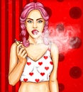 pop art pin up illustration of a young girl vaping e-cigarette