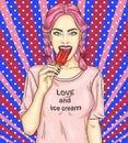 Pop art pin up young girl eating eskimo pie