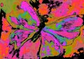 Pop art pink and green butterfly with orange and yellow. Royalty Free Stock Photo