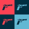 Pop art Pistol or gun icon isolated on color background. Police or military handgun. Small firearm. Vector Illustration Royalty Free Stock Photo