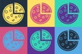 Pop art Pizza icon isolated on color background. Fast food menu. Vector Illustration