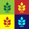 Pop art Plant icon isolated on color background. Seed and seedling. Leaves sign. Leaf nature. Vector