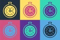 Pop art Pocket watch icon isolated on color background. Vector Royalty Free Stock Photo