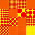 Pop-art, pointillist-pointillism seamless red, yellow circles, dots, dotted pattern, circles background. Pattern, background set