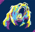 Pop art portrait of agressive bear. Vector illustration