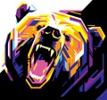 Pop art portrait of agressive bear. Vector illustration