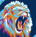 Pop art portrait of agressive lion. Vector illustration
