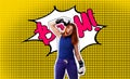 Pop art portrait of a woman in boxing gloves Royalty Free Stock Photo