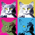 Pop Art Portraits: Norwegian Forest Cat With Colorful Eyes And Bowtie Royalty Free Stock Photo