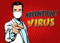 Pop art poster coronavirus attention virus warning